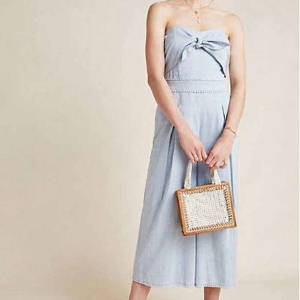 Greylin Chambray Strapless Wideleg Jumpsuit